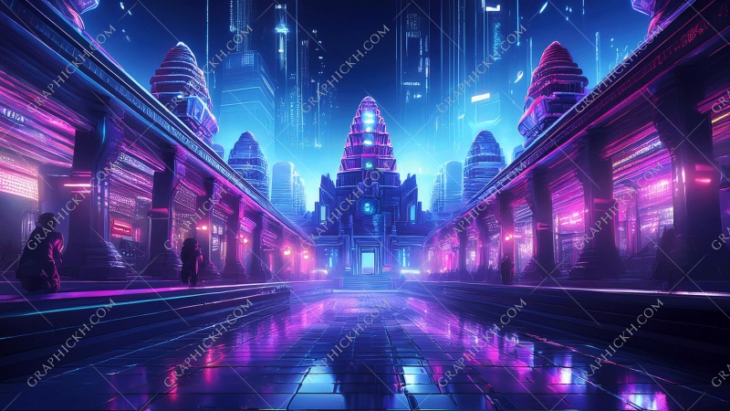 Angkor wat cambodia Cyberpunk