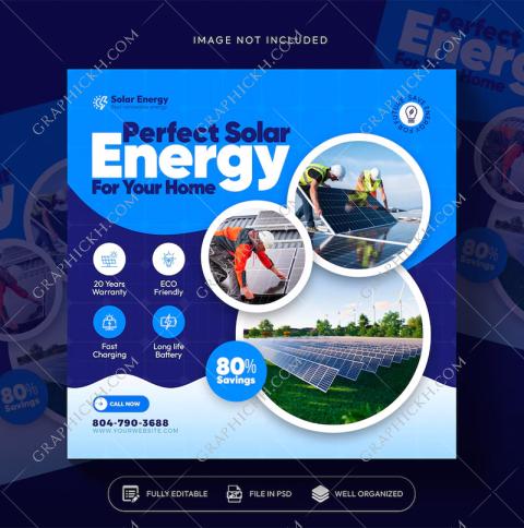 Renewable clean solar energy social media post template design